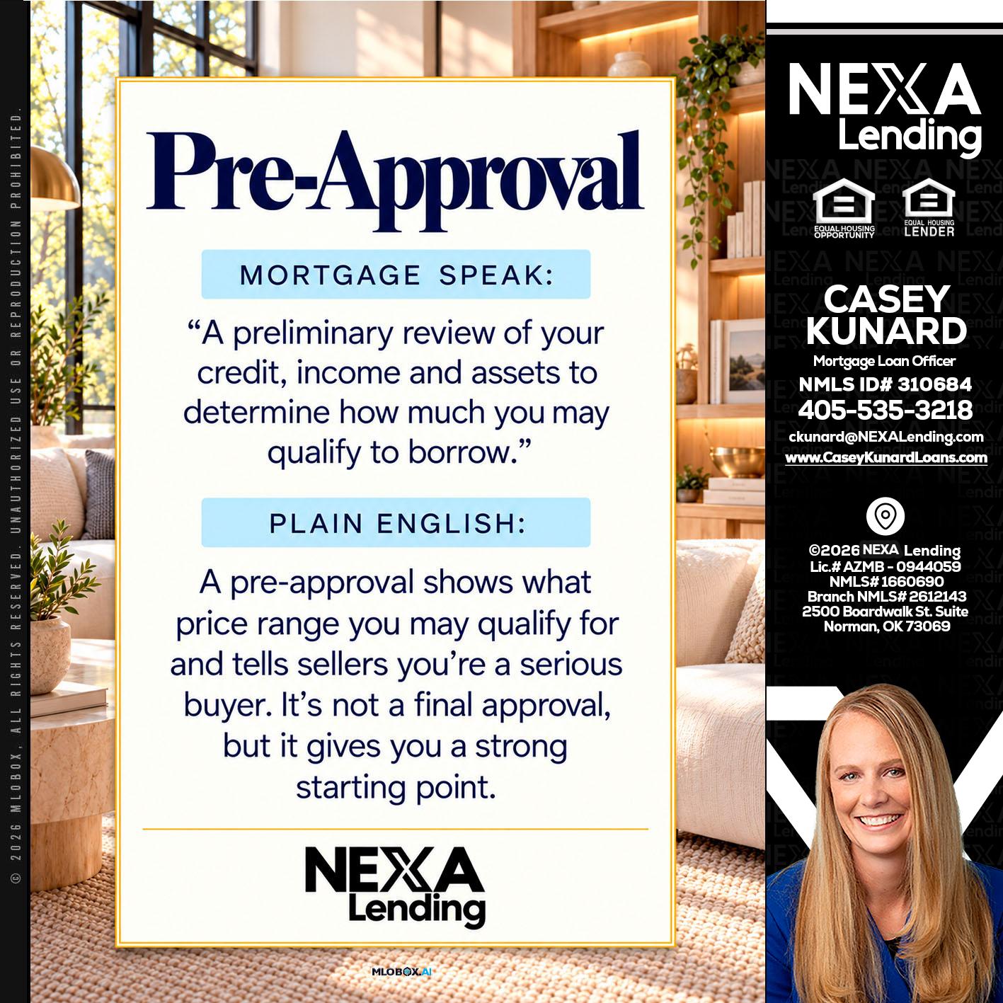 PREAPROVAL - Casey Kunard -Mortgage Loan Officer